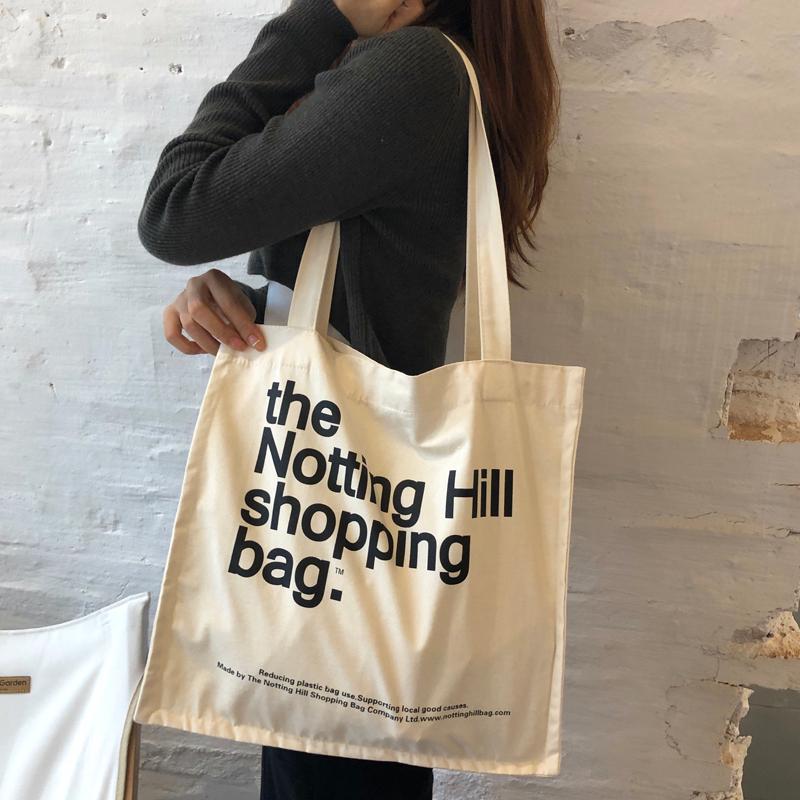 

Evening Bags Youth Women Canvas Shopping Bag Eco Handbag Tote Reusable Grocery Shopper Notting Hill Letters Print Student Books