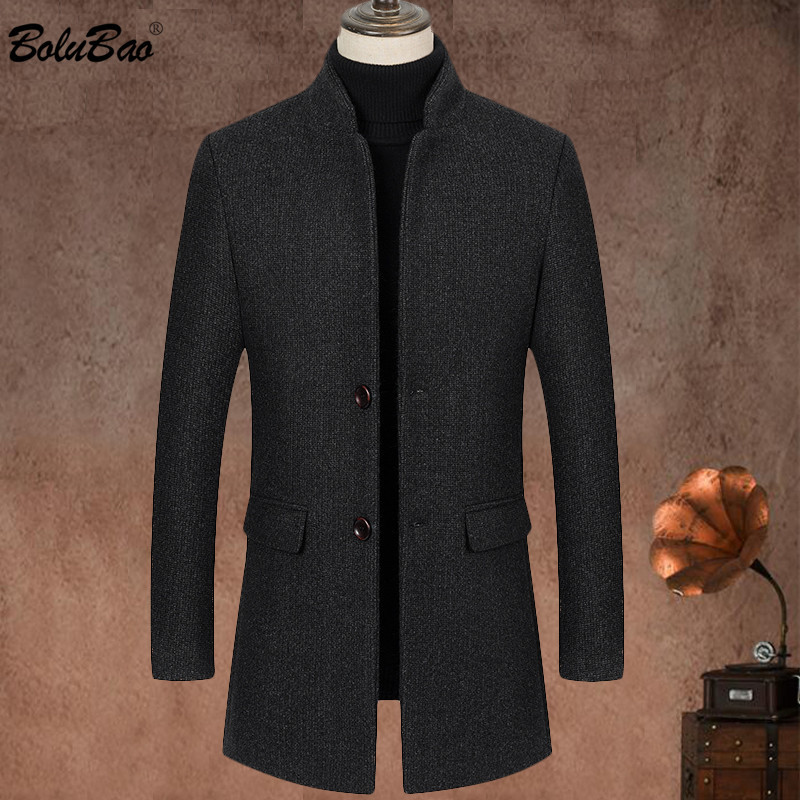 

BOLUBAO Fashion Men Wool Blend Coat Winter Men's Casual Wild Wool Overcoat Quality Brand Male Solid Color Wool Coat 210518, Khaki