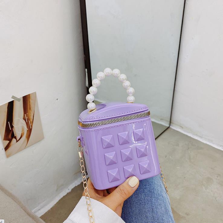 

2021 Summer Fashion Mini Pearl Bucket Bag Jelly Shoulder Messenger Portable Female Bags, Red