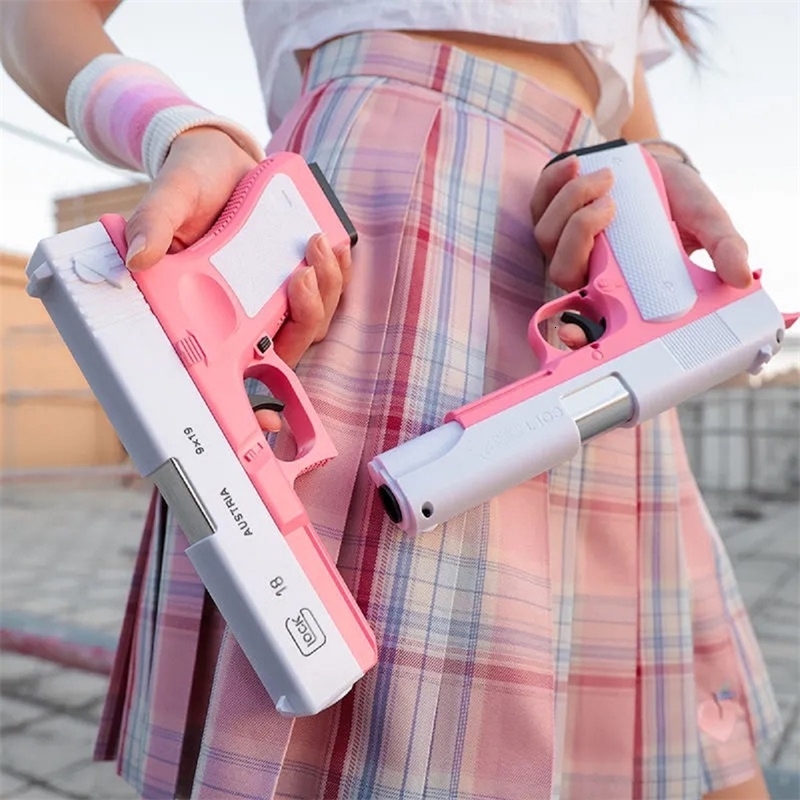 

Girl Pink Glock colt shell throwing soft bullet pistol glue gun children toy boy simulation