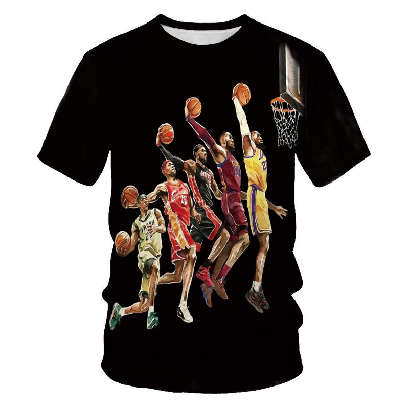 

Men's T-Shirts O-neck Sports Basketball Star Print Short-sleeved Summer Fashion 3D T-shirt, White;black
