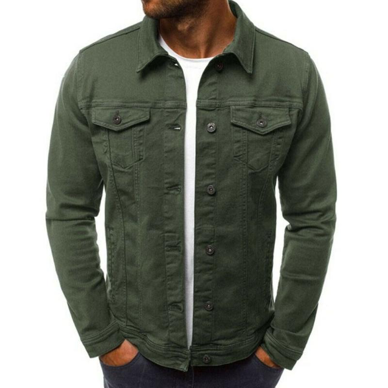 

Men's Jackets Classic Slim Fit Men Jeans Fashion Casual Denim Coat Streetwear Turn-down Collar Single Breasted Pockets Outwear, Army green