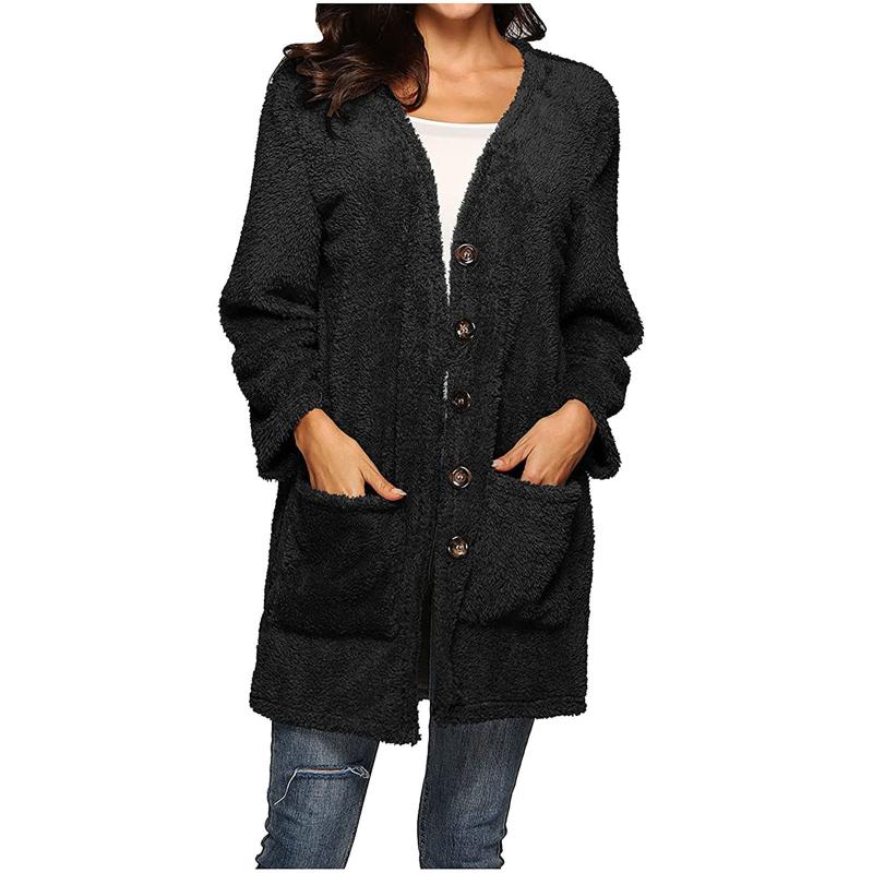 

Women's Jackets Womens Winter Woolen Jacket Coat Ladies Solid Color Long Sleeve Single-breast Pocket Cardigan Outwear Casual, Black;brown