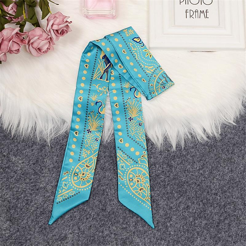 

Scarves Design Printed Ladies Scarf All-match Thin And Narrow Silk Women'sfashion Headband Belt Wristband BS19, Blue;gray