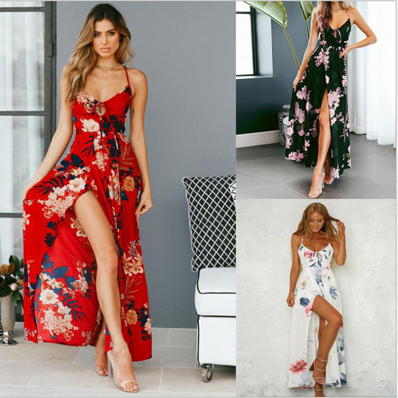 

Women dress plus size floral backless Strappy Split maxi long dresses Evening Party Beach Elegant bohemian Casual sundress ladies design clothes, See the below