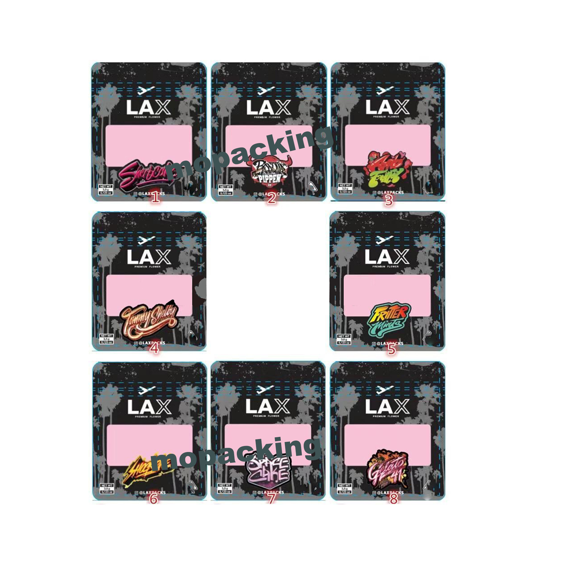 

Empty 3.5g snack edible gummies ziplock bags smell proof LAX Packs matt plastic packaging custom brownie edibles mylar bag