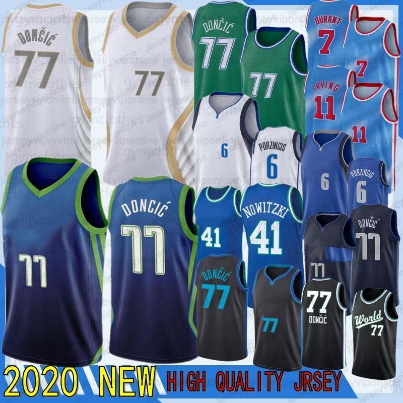 

Men jersey 7 Durant 77 Doncic Kevin Kyrie Luka 11 Irving Kristaps 6 Porzingis 2020 NCAA Basketball Jersey 41 Nowitzki Doncic Irving Porzingis Dur, Black;red