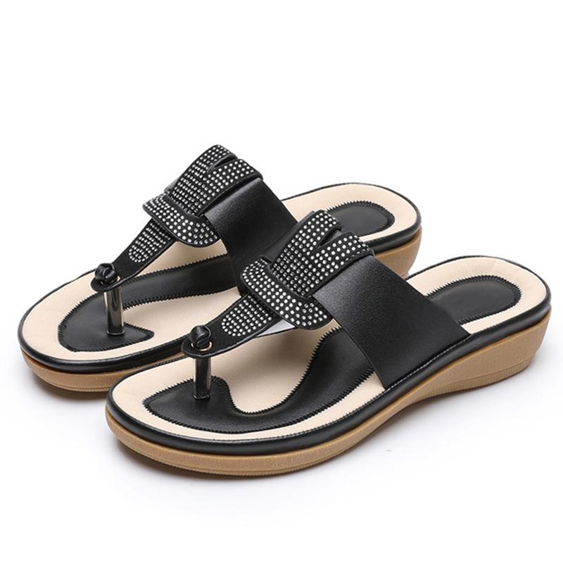 

Slippers Women's Summer Clip Toe Ladies Shoes Platform Female Rhinestone Comfort Flip Flops Thick Bottom Woman Plus Size 2021 Pu, Black
