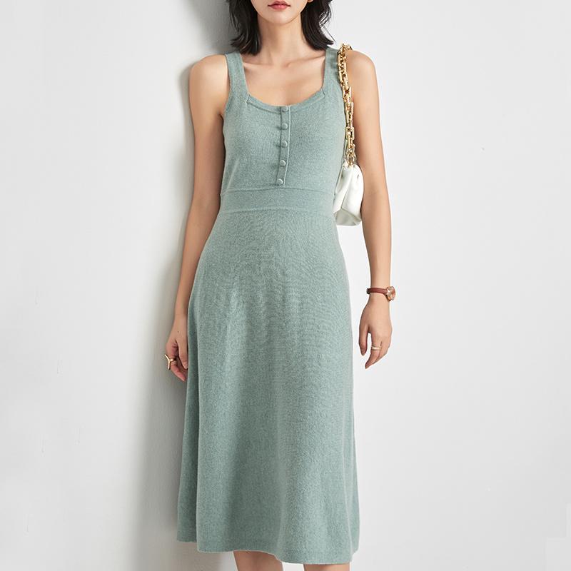 

Casual Dresses Midi Women Elegant Dress 2021 Autumn Winter Bodycon Female Sleeveless Sling Christmas For Sweater Slim Party, Beige