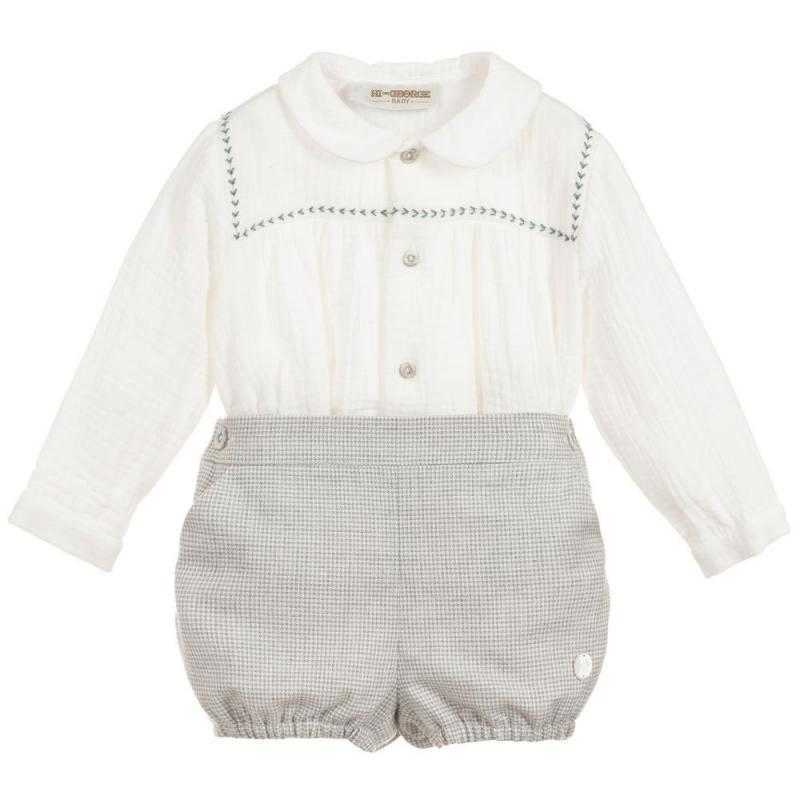 

Toddler Boys Boutique Clothes Set Baby Autumn Clothing Suit Children Long Sleeve White Shirt + Short Pants Kids Spanish Outfits 210615, Beige