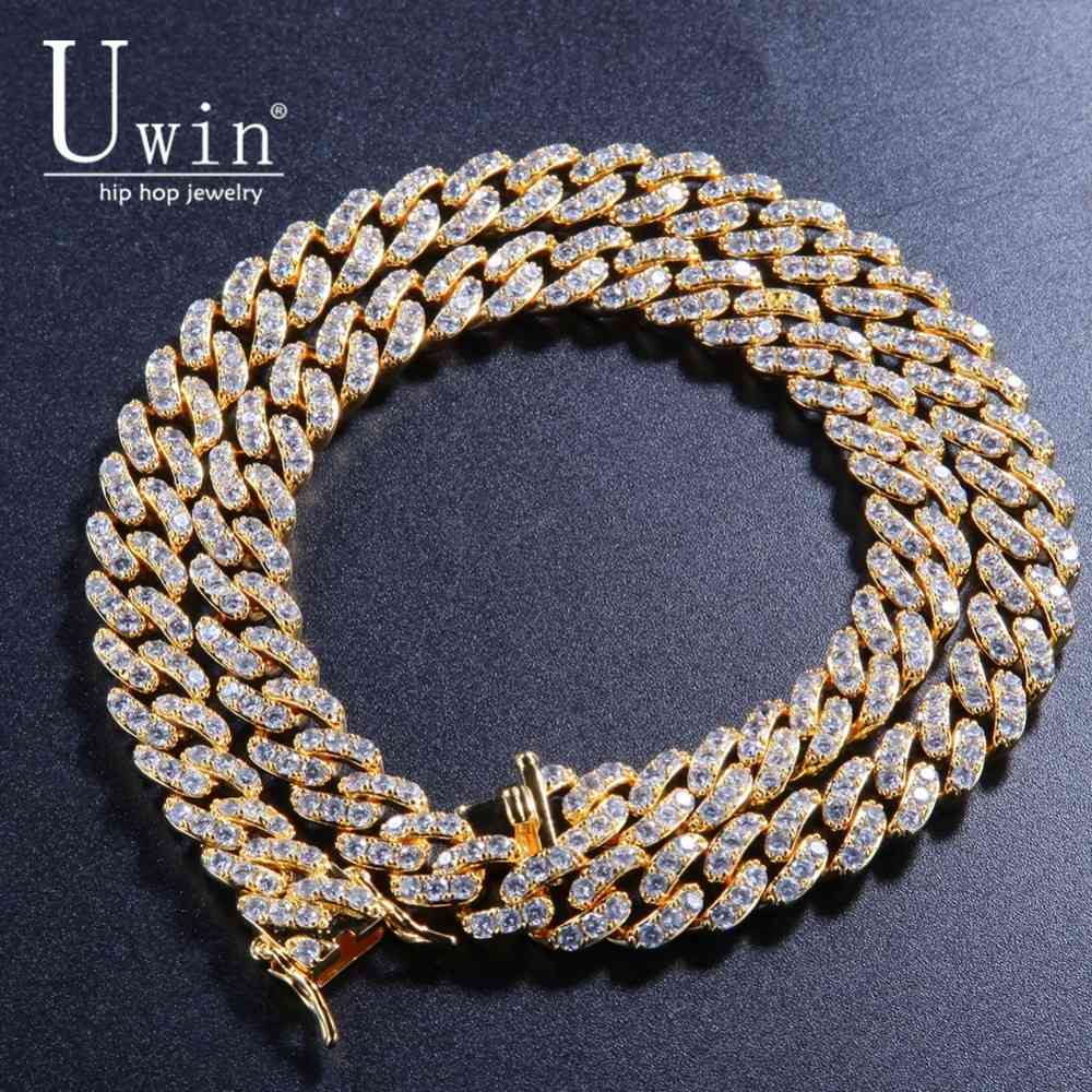 

Uwin 9mm Iced Out Cuban Chian CZ Punk Choker Fashion Gold Color Necklace Men HipHop Jewelry For Gift X0509