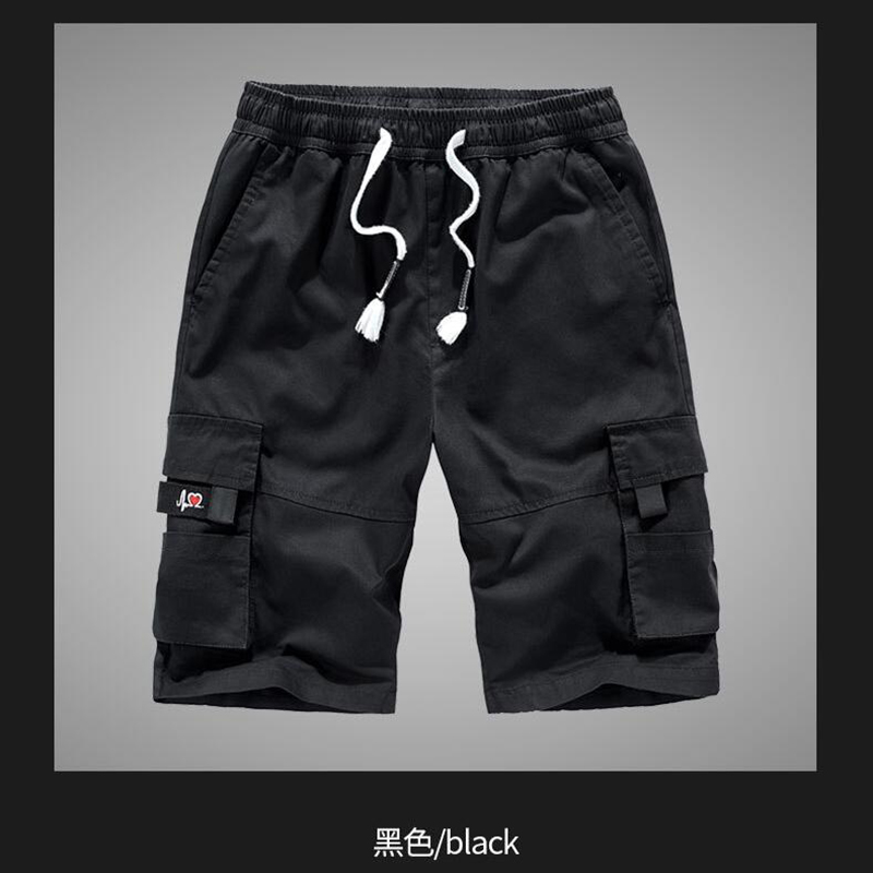 

Summer European And American Men Fashion High Street Multi-Pocket Cotton Overalls Shorts Sports Running Training 5 Points librar, Grass green