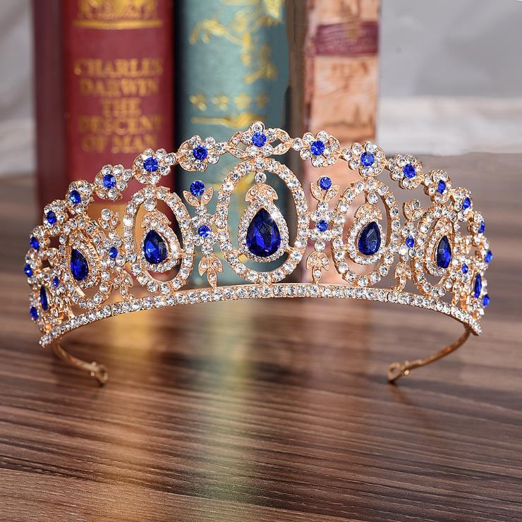 

Hair Clips & Barrettes Princess Crown Red Blue Green Luxury Crystal Rhinestone Bridal Headband Wedding Prom Queen Diadems Accessories, Golden;silver