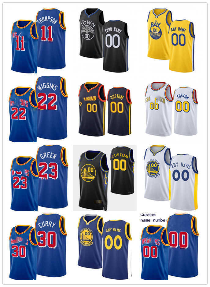 

75th Custom Men Women Youth Golden State's Warriors's Stephen 30 Curry Draymond 23 Green Andrew 22 Wiggins Klay 11 Thompson Basketball, Color