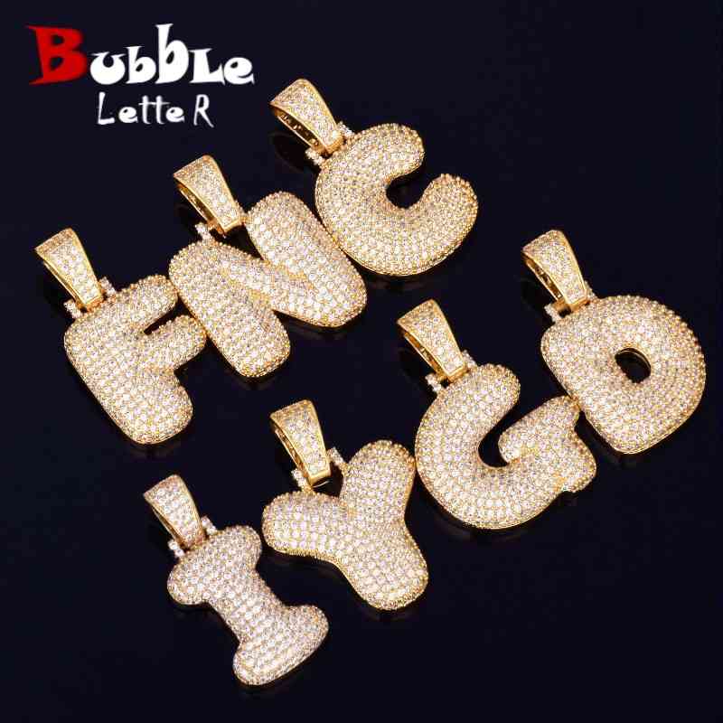 

A-Z Single Bubble Letters Necklaces & Pendant Chain For Men Women Gold Color Cubic Zircon Hip Hop Jewelry Gifts
