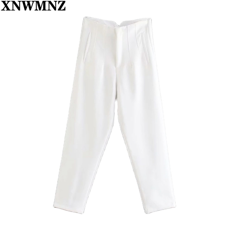 

Spring Trouser Suits High Waisted Pants Women Fashion Office Beige Chic Button Zip Elegant Pink Casual Woman 210520, White