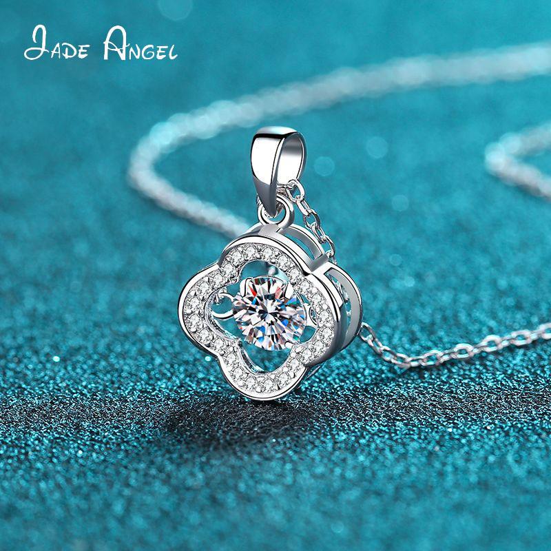 

Chains JADE ANGEL Korean Female Necklaces 925 Silver Moissanite 0.5Ct Lace Hollow Pendant Diamond Necklace