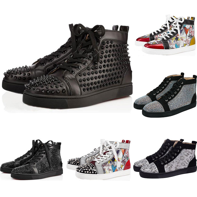 

Designer Sneakers Red Bottom shoes Low Cut Suede spike Luxury Shoe For Men and Women boots Party Wedding crystal Leather with box, Black