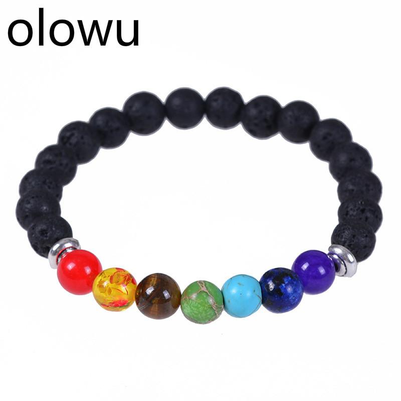 

Olowu Personality Black Lava Beads Bracelet For Men Women Natural Stone Yoga Bracelets Volcanic Jewelry Pulseira Hombres Beaded, Strands