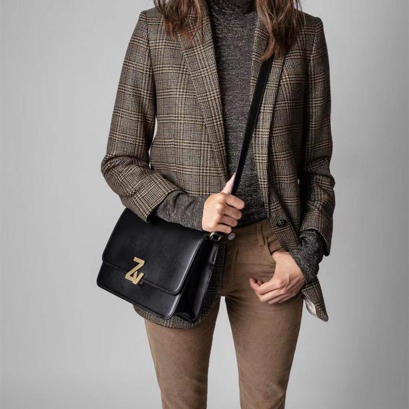 

Waist Bags Women's Shoulder Genuine Leather Letter Buckle Wing Decoration Lady Single Messenger Bag 2021 Fashion
