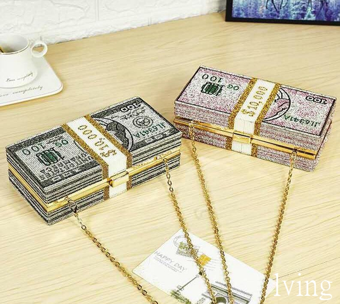 

2021 crystal Money USD Dollar Design Luxury Diamond Evening Bags Party Purse Clutch Wedding Dinner Purses and Hand