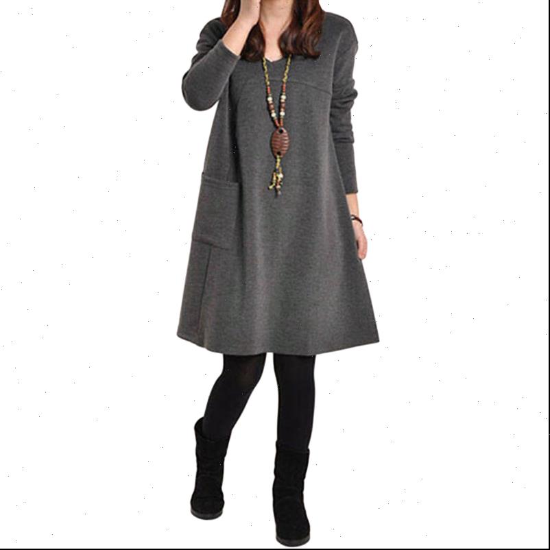 

fashion autumn long sleeve pocket women dresses solid o neck loose party casual plus size vestidos s 5xl, Black;gray