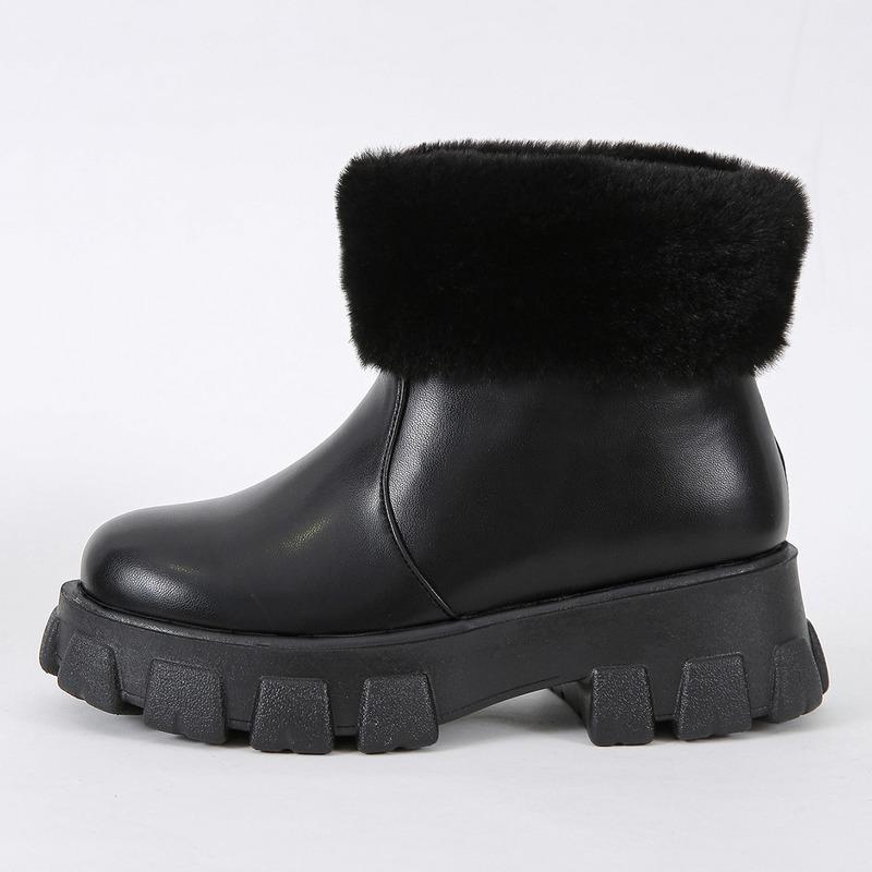 

Boots Winter Black Short Women Snow Naked Fashion Warmth Furry Thick-soled Large Size Women's Shoes