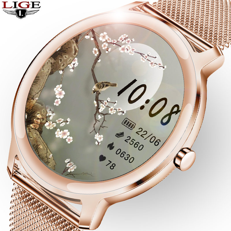 

LIGE 2021 Neue Smart Uhr Frauen mnner Aktivitt tracker Herzfrequenz Blutdruck Monitor Wasserdichte Damen Smartwatch Fr+Boxg, Pink