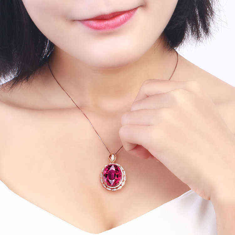 

14K Rose Gold Necklace Natural Ruby with Cushion Zirconia Pendant for Women Collares Mujer with Diamond Necklaces Gemstone Women