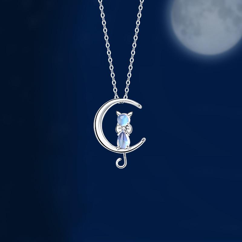 

Chains 2021 Trend Cute Design Kitty Pendant Necklace Sweet Temperament For Women Party Gifts Elegant Moon
