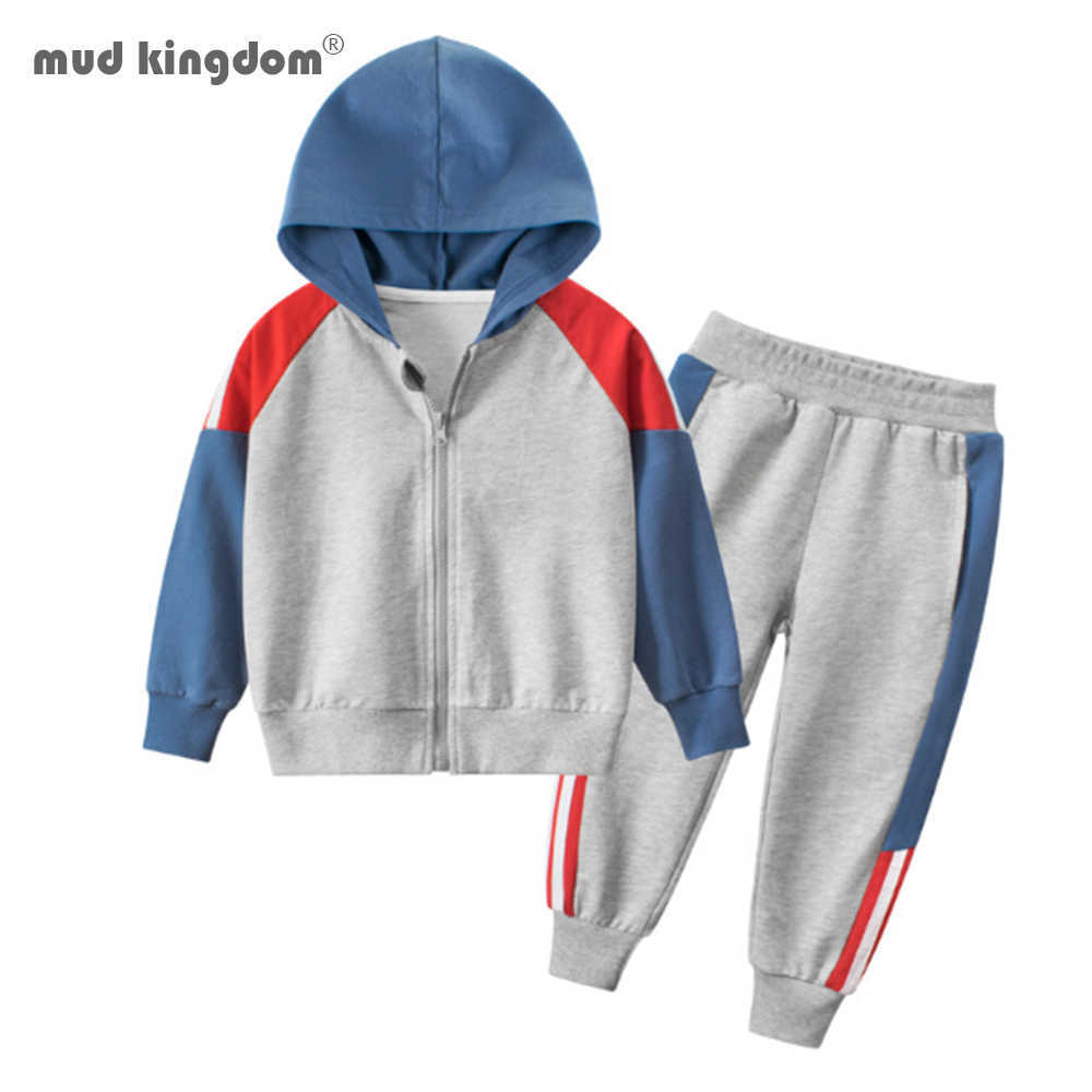 

Mudkingdom Boys Outfits Baby Clothes Zip Up Hoodie Sweatpants Set Casual Sports Suit Children Kid Suits 210615, Gray red