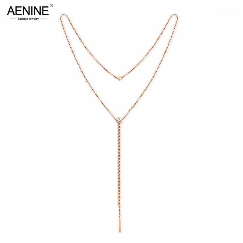 

Fashion Stainless Steel Pendants Necklaces Jewelry For Women Rose Gold CZ Crystal Sweater Chain Necklace AN17070 Chains, Silver