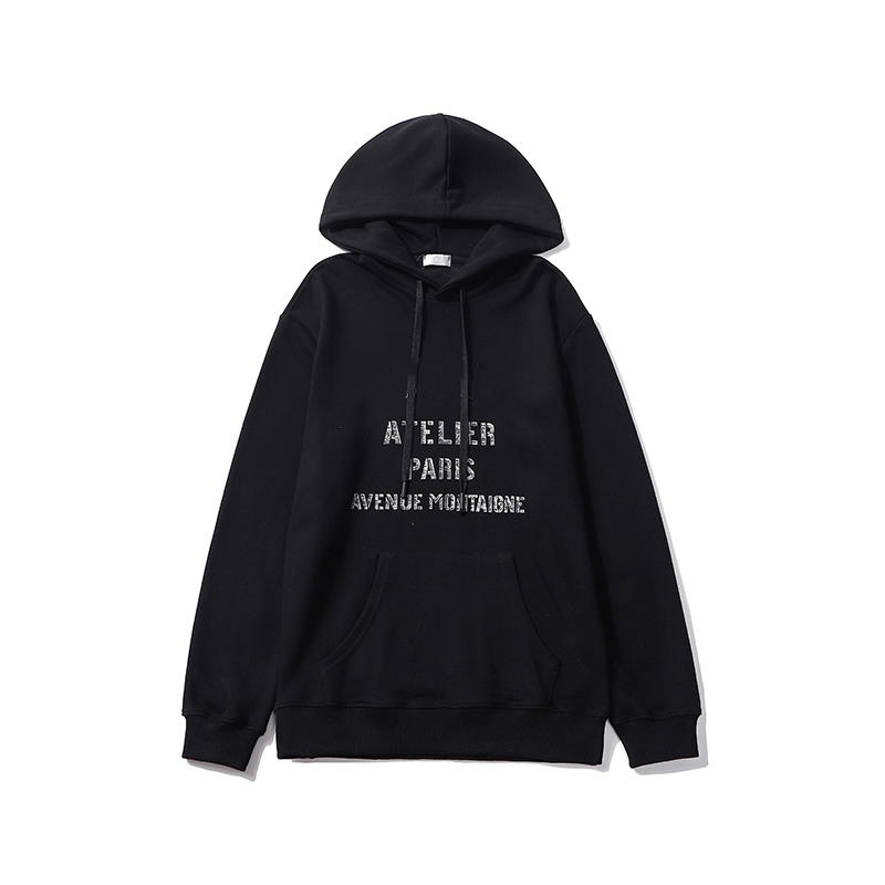

2021 Men's Fashion HOODED SWEATSHIRT CD Paris Printing Sweatshirts Men Autumn Long Sleeve Pullover Cotton Hoodies Casual High Street Hi, Black