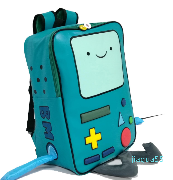 

Adventure Time with Finn and Jake backpack CN BMO schoolbag Beemo Be more Cartoon Robot High-grade PU Green, Deep blue