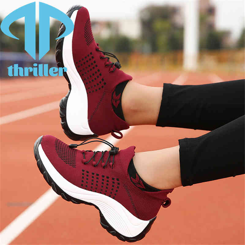 

THRILLER Women's Sports Walking Shoes 2021 Fashion Non-Slip Lace-Up Casual Sneakers Swing Breathable Comfort Sneaker, Red