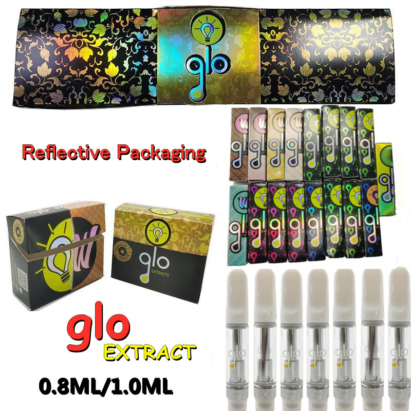 

Reflective GLO Vape Cartridges Atomizers Extracts Oil Vapes Carts glo 0.8ml 1 ml Oil Pyrex glass Tank 510 Atomizer Ceramic Coil Ceramic Tips