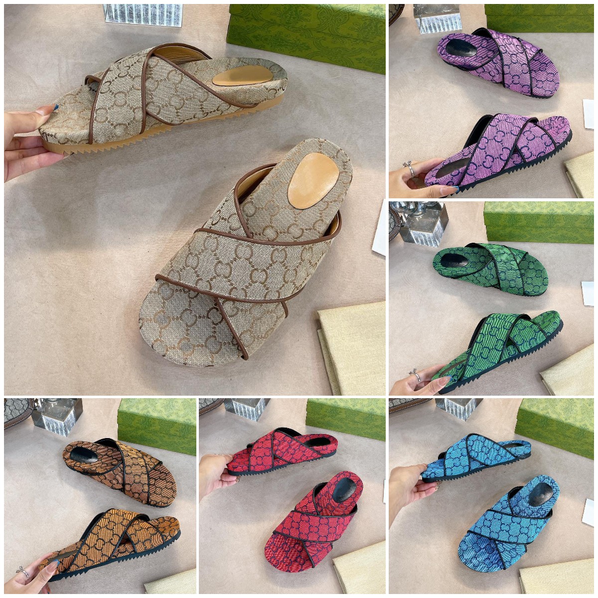 

Double G Multicolor Canvas Slippers Designer Luxury Men Women Sandals Strappy Buckle Slipper Webbing Sandal Classics Shoes Top Qulality With Box Size35-44 A2, Color 18