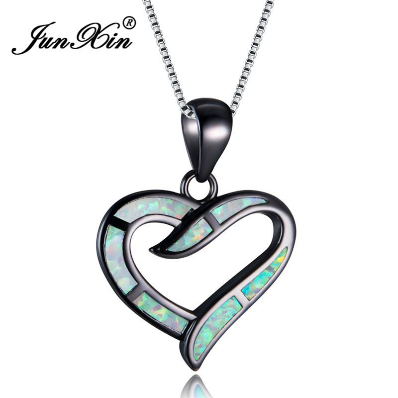 

Pendant Necklaces JUNXIN Love Infinity Black Gold Filled Charm Necklace Romantic White/Blue Fire Opal Heart Pendants & For Women Gifts