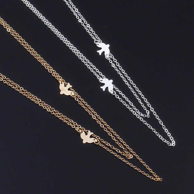 

Chains Necklace Women Double Necklaces Woman Bird Jewelry Ladies Design Unisex Pendant Silver Color Trendy Party Zinc Alloy Naszyjnik