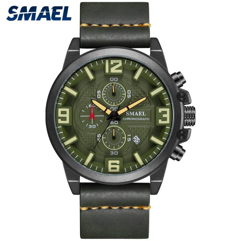 

Wristwatches SMAEL Fashion Mens Watches Sport Luxury Alloy Watch Men Casual SL-9073 Leather Waterproof Top Gift Relogio Masculino, Blacksilver