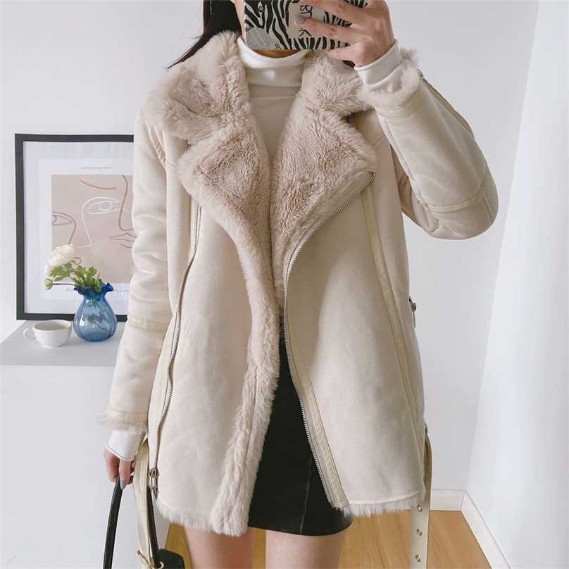 

style women' double-sided coat with fur lamb hair European and American plus velvet 211018, Ivory