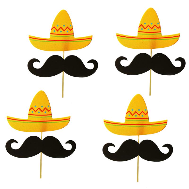 

Other Festive & Party Supplies 12pcs Mexican Carnival Mustache And Hat Cake Toppers Baby Birthday Fruit Pick Dessert Table Decoration Topper