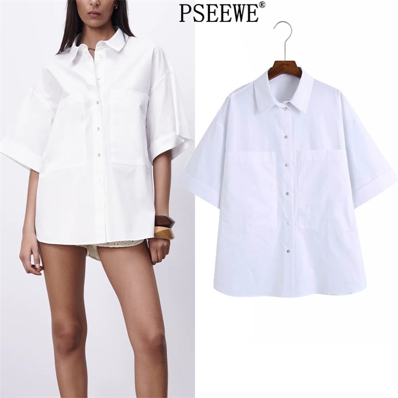 

Oversized White Shirt Woman Fashion Short Sleeve Summer Women Blouses Casual Button Up Large Size Women's 210519