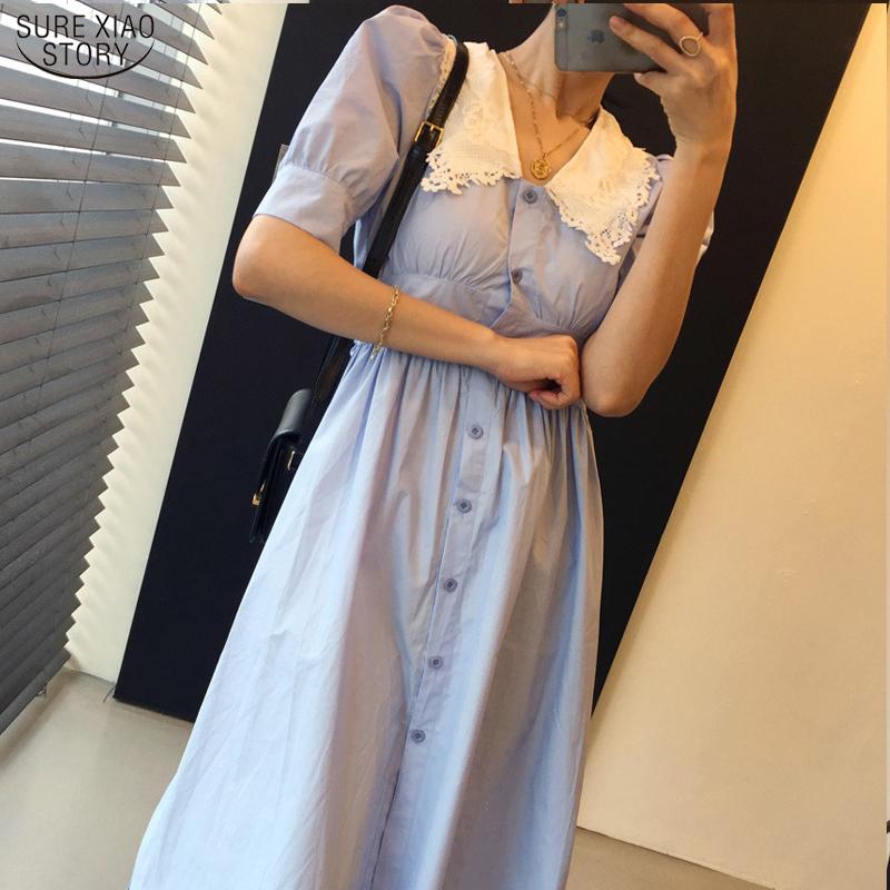 

Casual Dresses Fashion Party Dress 2022 Summer Women Short Sleeve With Belt Lace Loose High Waist Female Single Breasted 14072, Black;gray