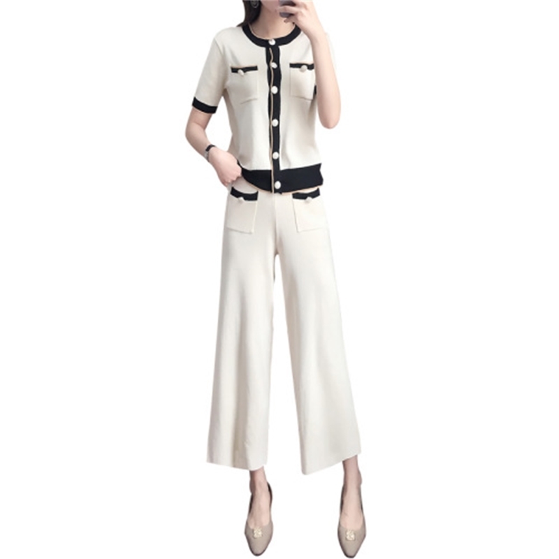 

High Quality Women Autumn Cardigans Pants Suits Knit Long Sleeve Single Breasted Sweaters Trousers Sets for Elegant Woman 210603, Picture color
