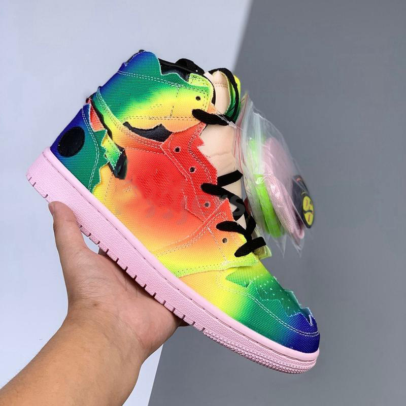 

J Balvin 1 Basketball Shoes 1s Rainbow Tie Dye Mens Trainers Sports Sneakers Size 36-47, Multi