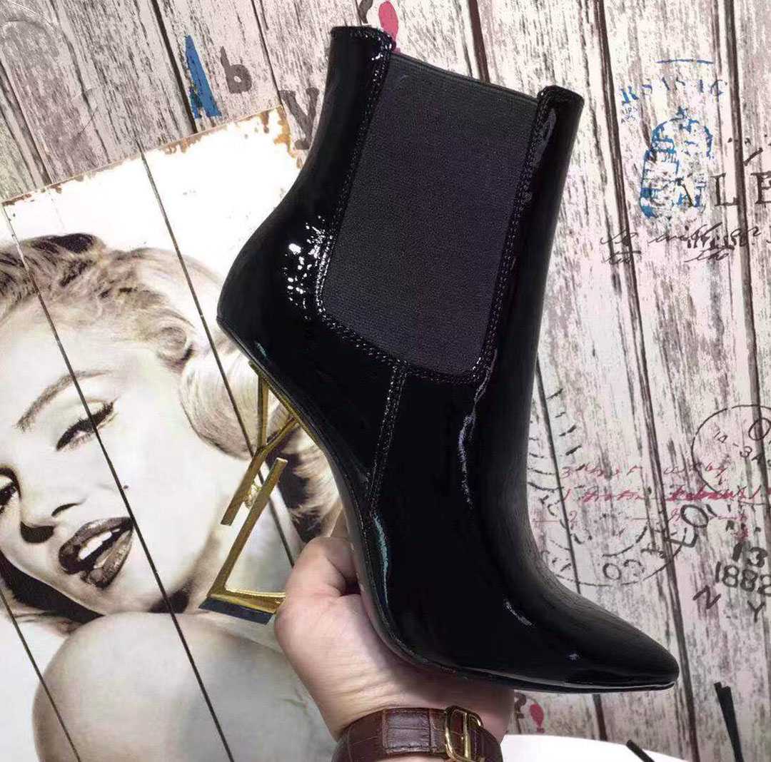 

European and American winter women's letter high heel boots leather material multi-color with classic fashion, Black