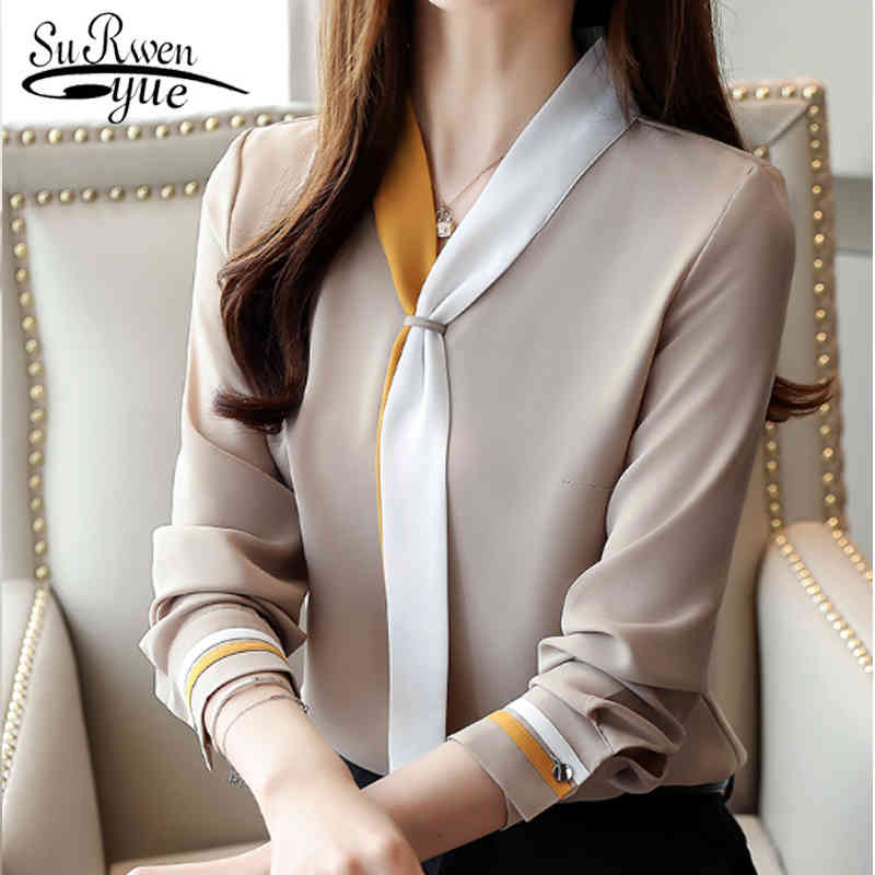 

Vintage Long Sleeve Chiffon Tops Blusas Mujer De Moda Solid Loose Women and Blouse Elegant Autumn Clothing 7188 50 210521, White