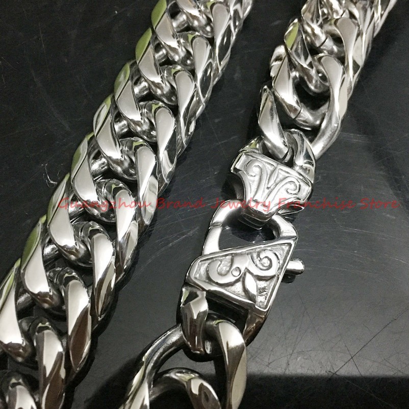 

High Quality 13/16mm 7-40 Silver color 316L StainlSteel Men's Cool Cuban Heavy Link Chain Necklace X0509