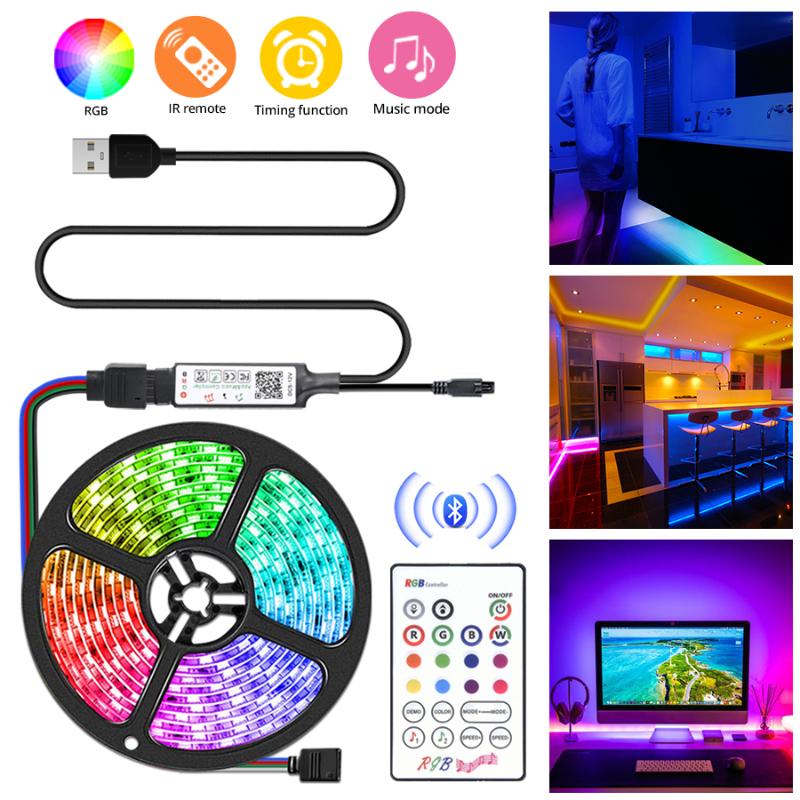 

Strips Music Bluetooth 5V USB RGB LED Strip Light For TV Backlight Room Decorations 0.5-5M Tape With 23 Key Remote APP Control